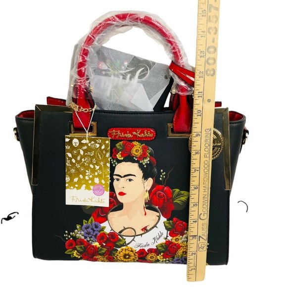 NEW Frida Kahlo Floral Portrait Collection Satchel Purse Handbag Bag Black NWT - Picture 8 of 9